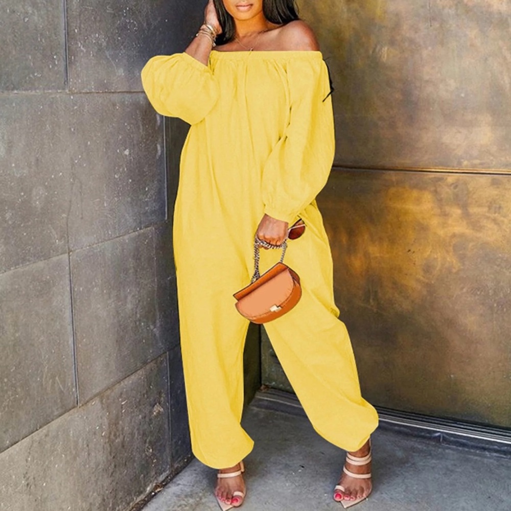 Plus Size Women’s yellow jumpsuit with pockets cold shoulder size 2X